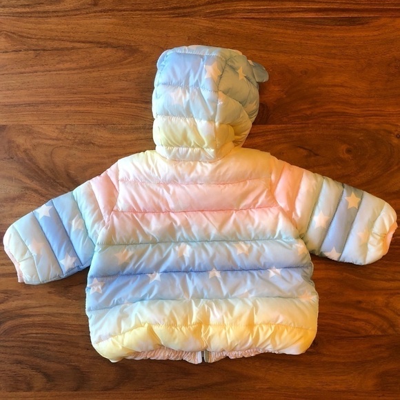 Gap Baby Rainbow & Stars Puffer Coat w/ Bear Ears - Picture 2 of 6